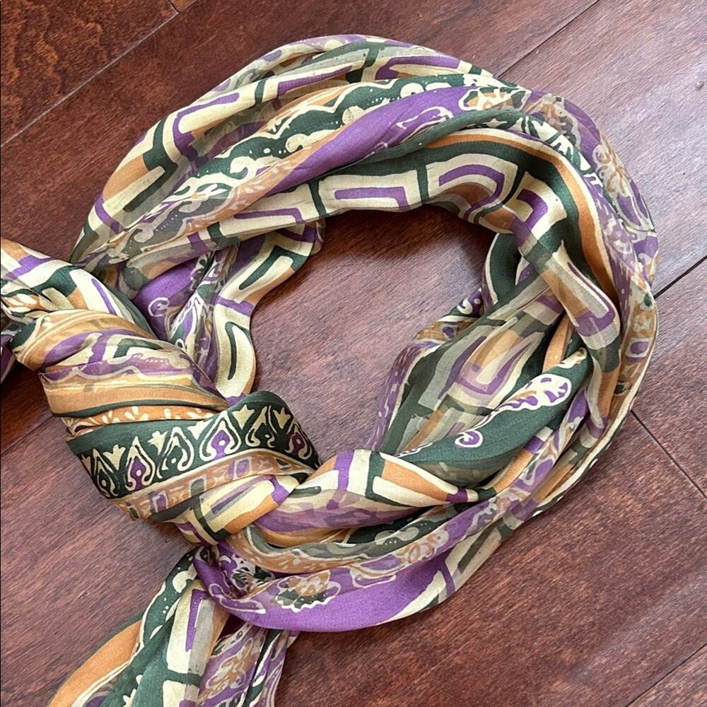 Oversized Bohemian Multicolor Patterned Silky Scarf - Picture 3 of 15